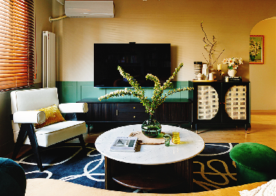 姜黃、冰綠色、深淺咖色，搭配出88㎡精致復古兩居